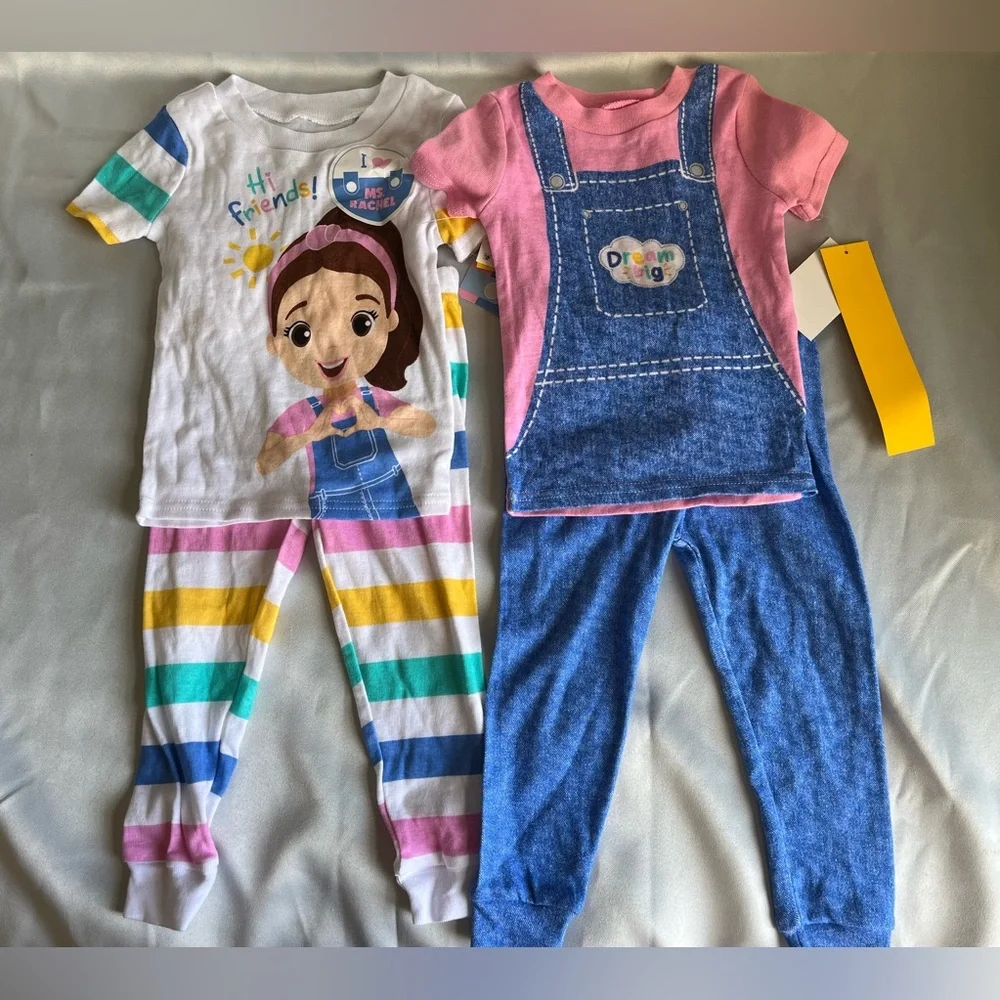 Ms. Rachel Toddler Girls' 4pc Short Sleeve Cotton Snug Fit Pajama Set